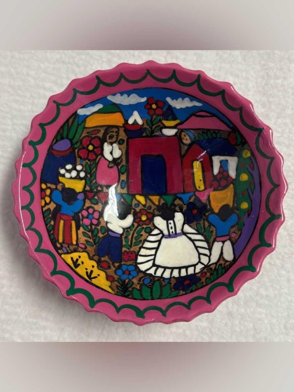Vintage Hand Made Ixtapa Mexican Pottery Footed Bowl 5” X 2” Colorful Unique